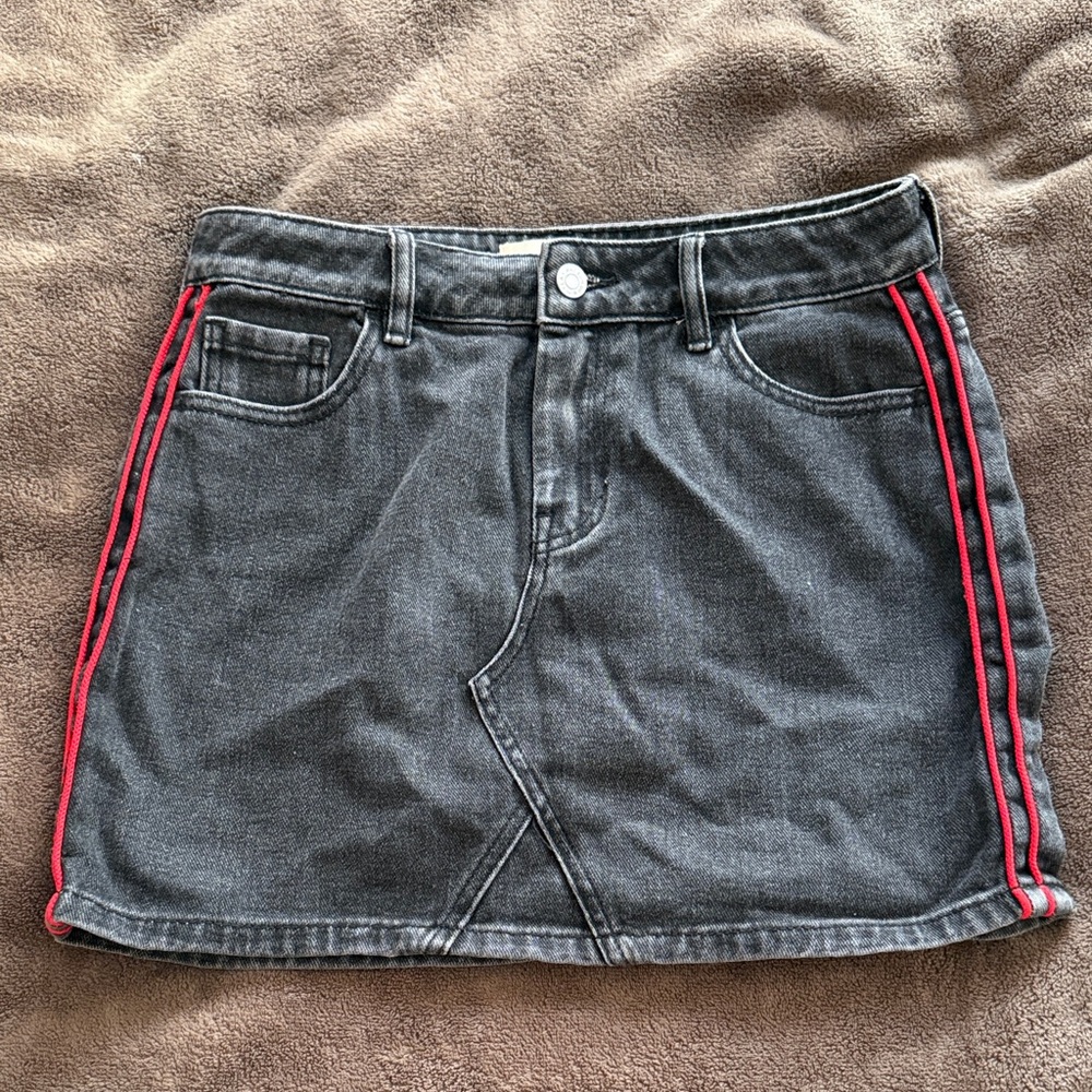 PacSun Black Denim Mini Skirt with Red Side Stripes